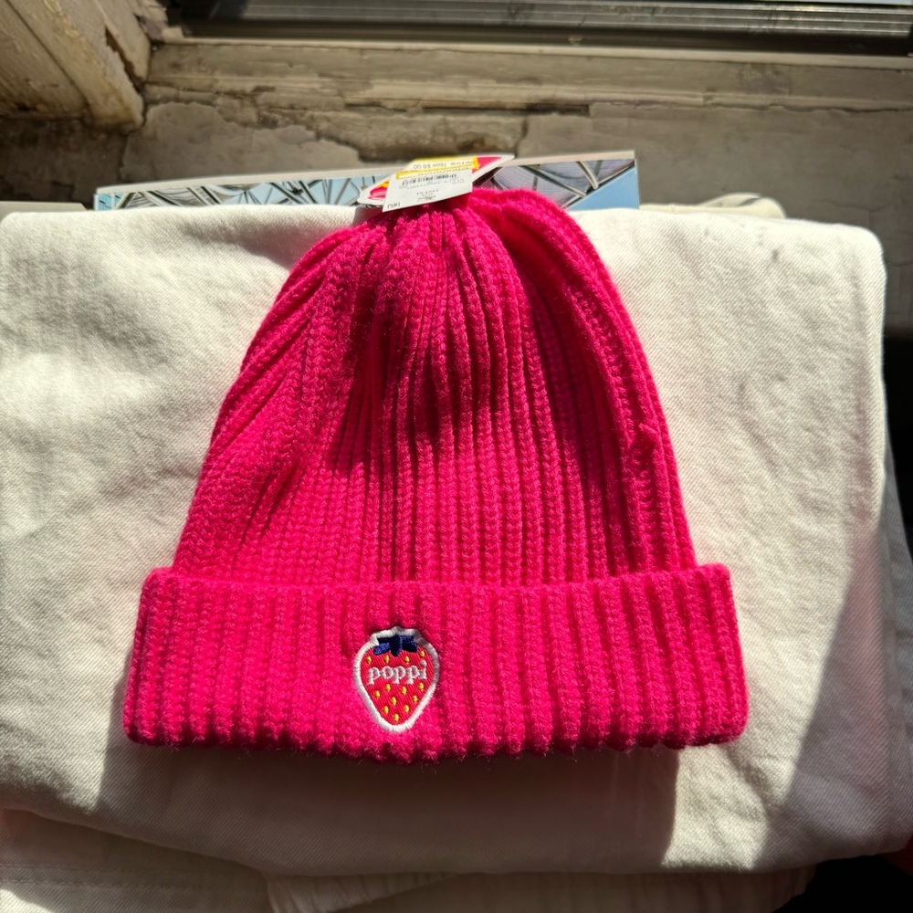 pop Pink Ribbed Knit Beanie Hat